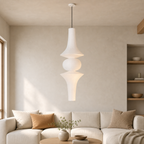Akari rice paper E pendant light in a warm modern living room