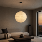 Akari D black cord paper lantern pendant in a modern lounge