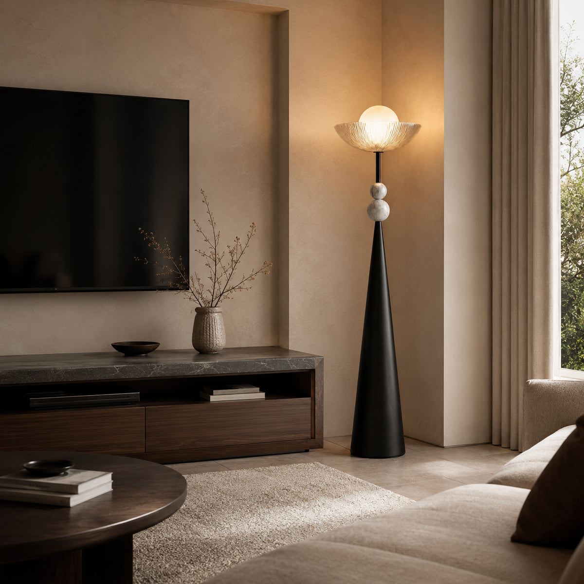 Avrn Aivara marble sphere floor lamp detail