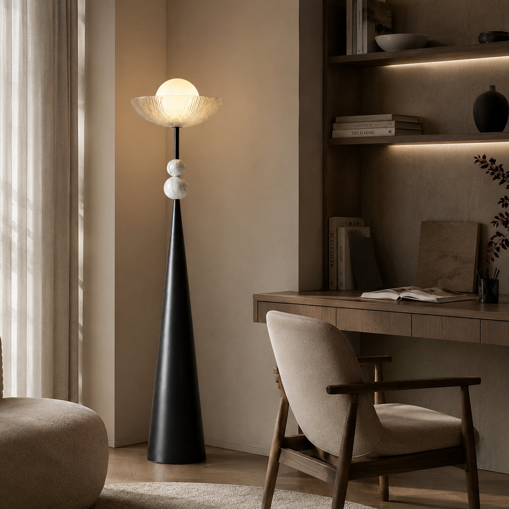 Avrn Aivara modern floor lamp beside sofa