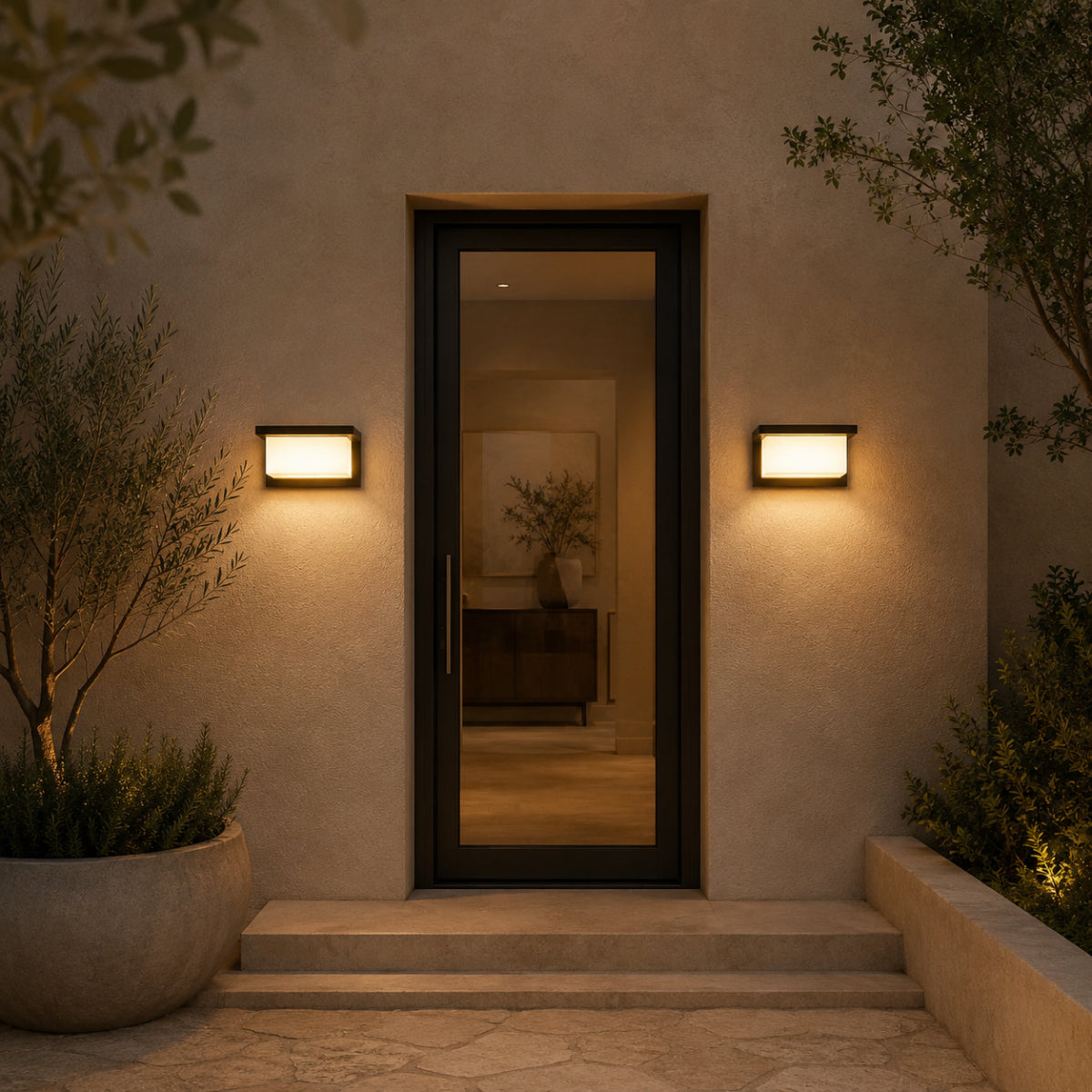 Apex black and white rectangular outdoor wall light