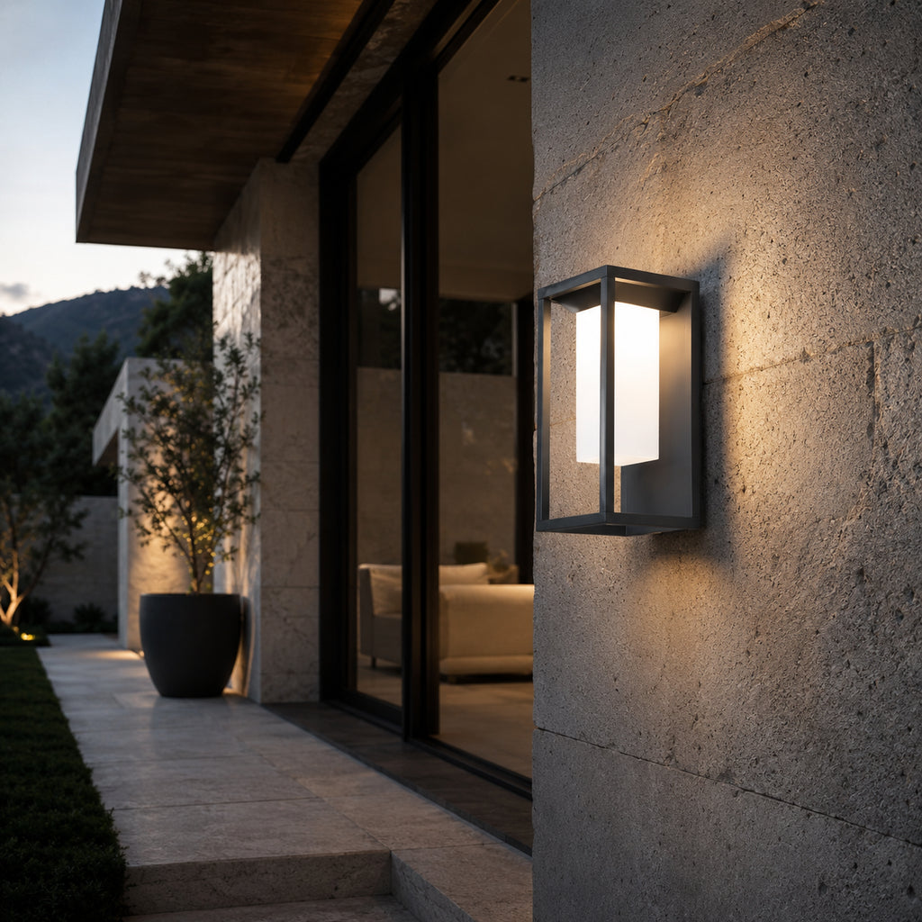 Avrn outdoor wall sconce side profile showing slim wall-mounted depth