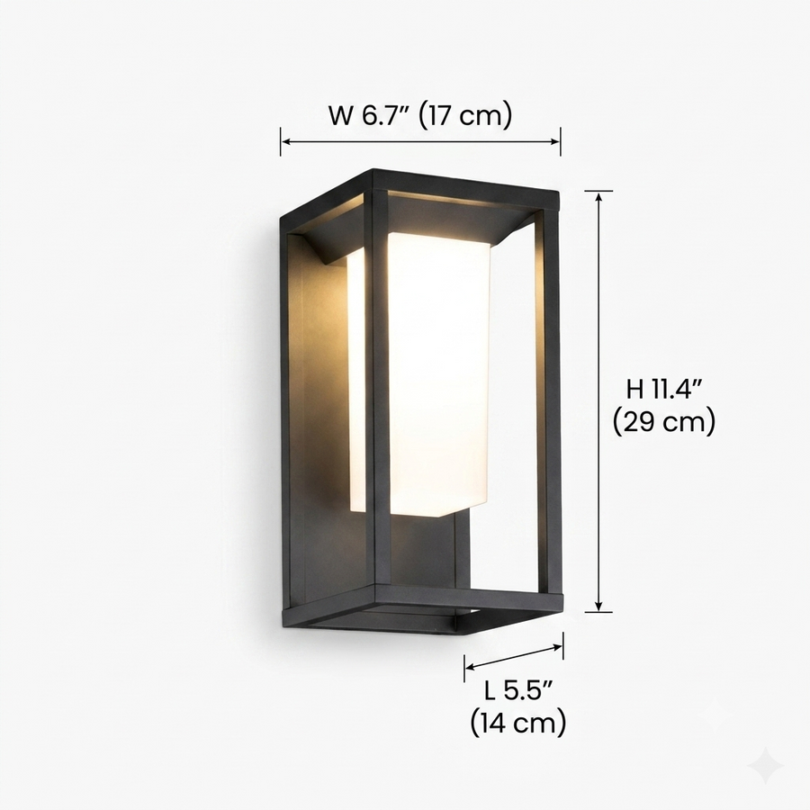 Avrn Outdoor Wall Light dimension drawing with fixture measurements