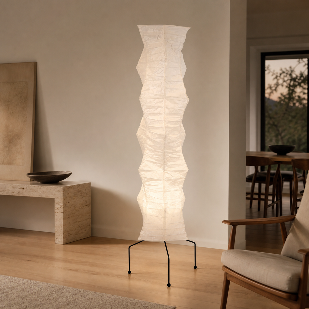 Akari 14A Wide rice paper floor lamp in a modern interior