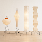 Four Akari rice paper floor lamp shapes shown together