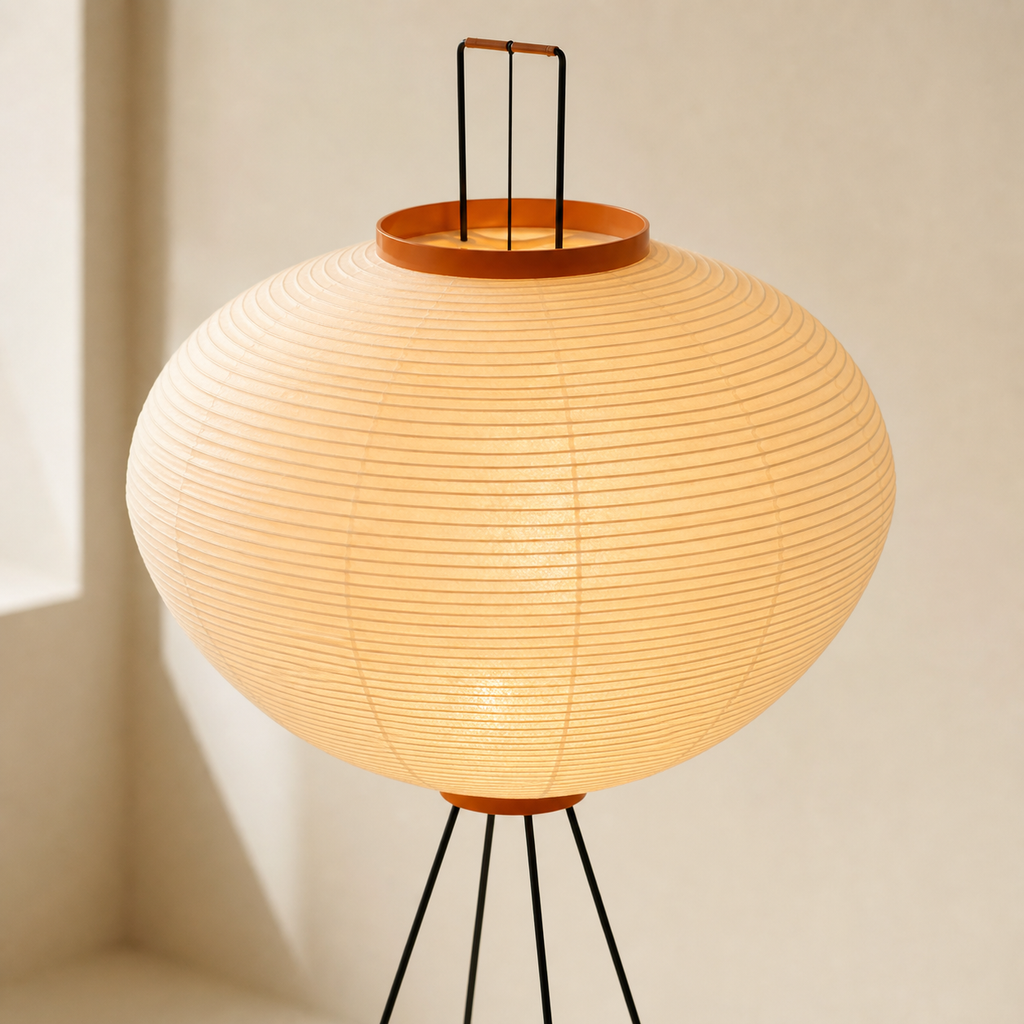 Close view of the Akari paper shade and ribbed structure