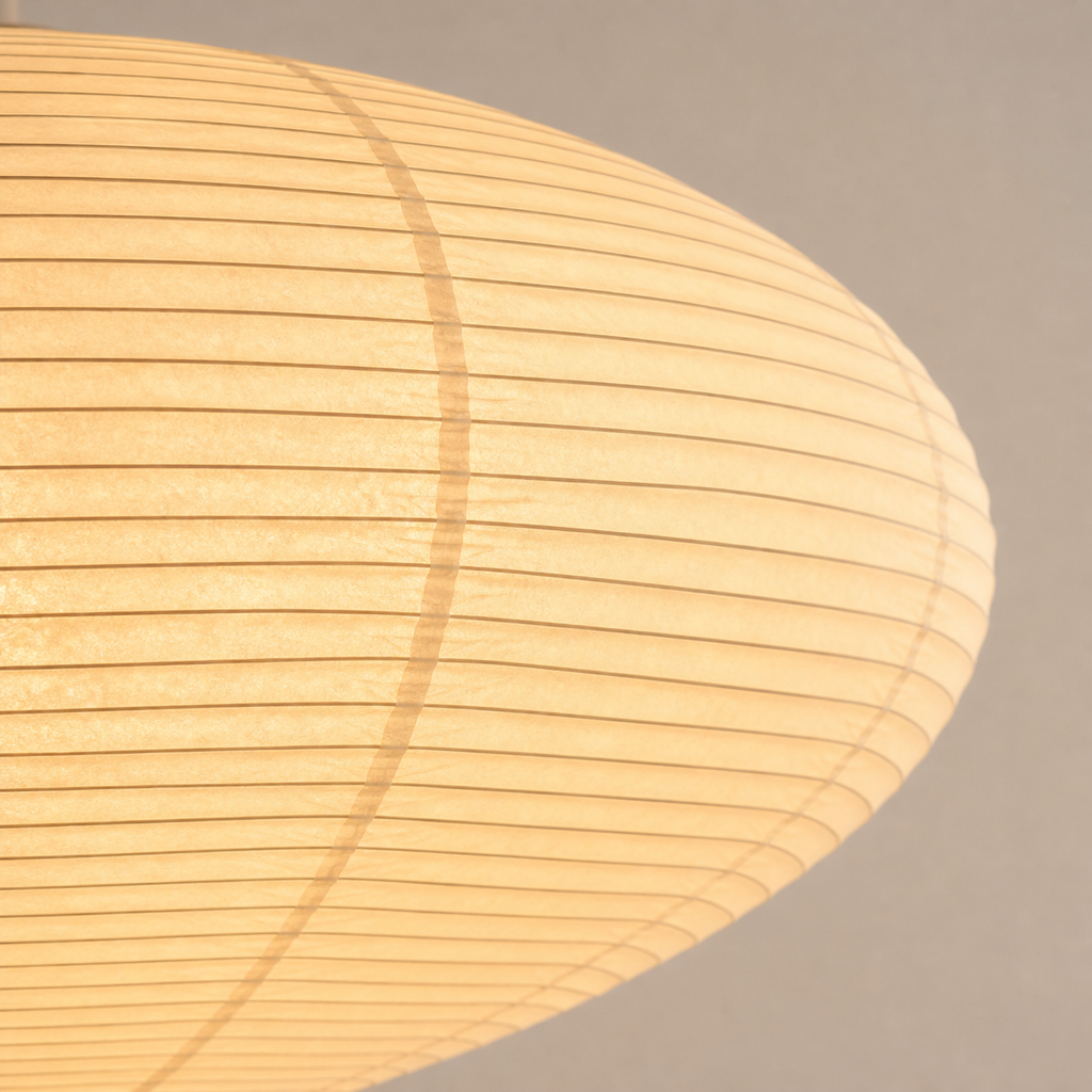 Close view of the Akari A washi paper shade texture and ribbed structure