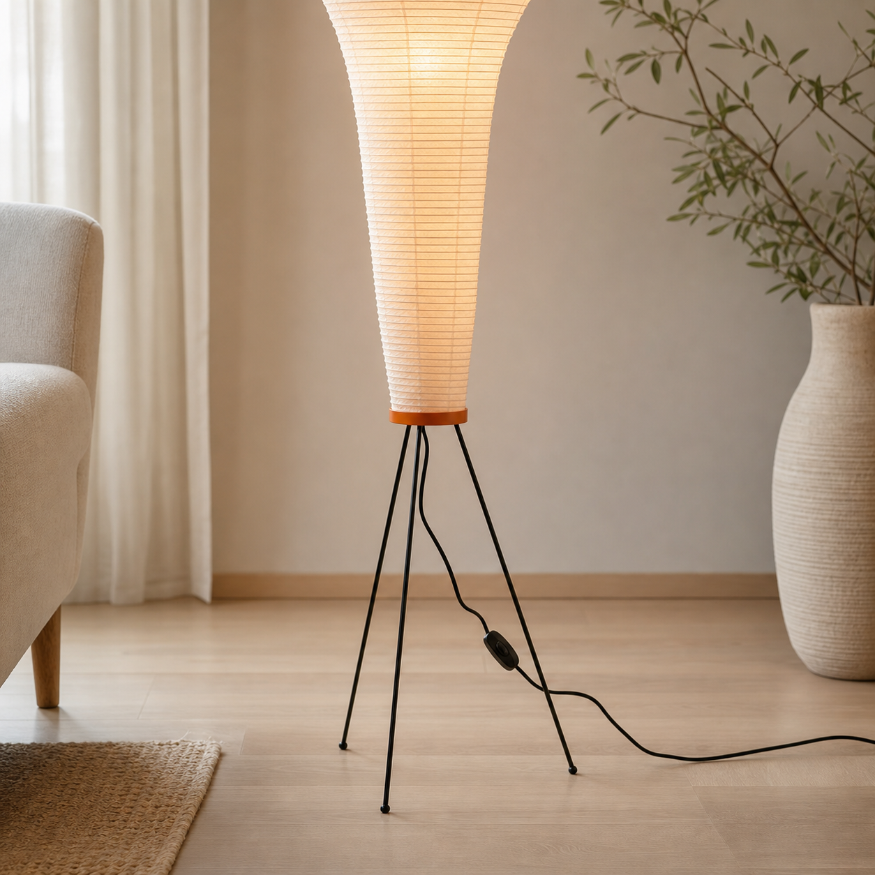 Akari floor lamp power cord with inline on and off switch