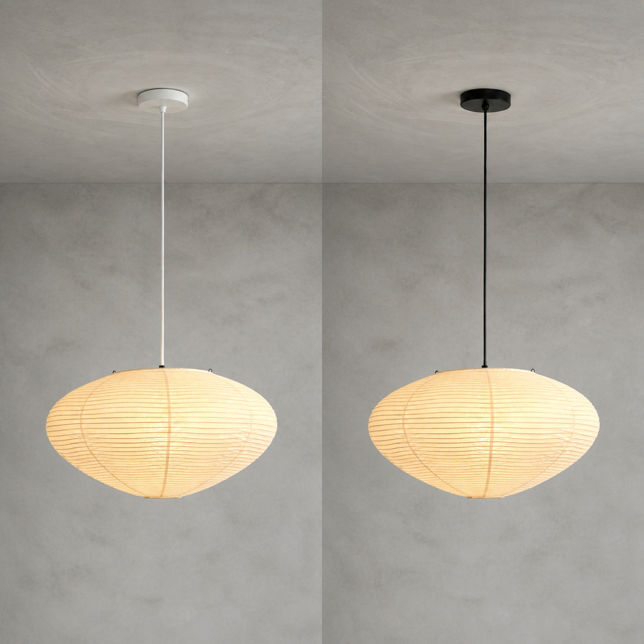 Akari A pendant light shown with white and black suspension colors