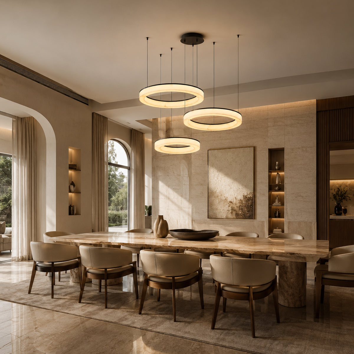 Avrn Novera horizontal resin ring chandelier detail