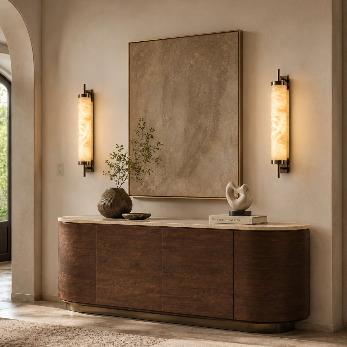 Avrn Orvella alabaster bathroom vanity sconce