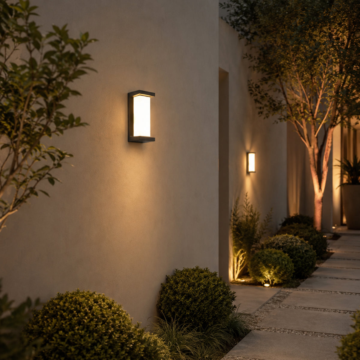 Zenith modern exterior wall sconce with geometric design